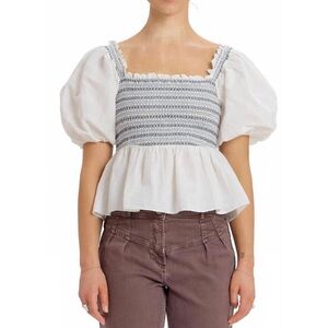 White and Gray Smocked Mini Dress